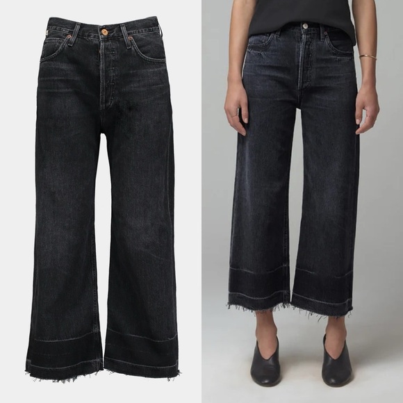 Citizens Of Humanity Denim - Citizens Of Humanity Sacha High Rise Wide Leg Denim Jeans Baggy Relaxed Raw Hem